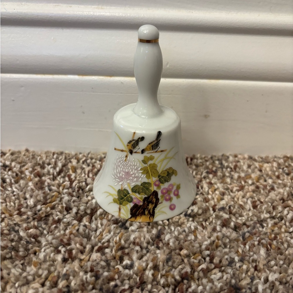 Vintage Japanese Imari Hand Painted Bell with Flowers and Birds